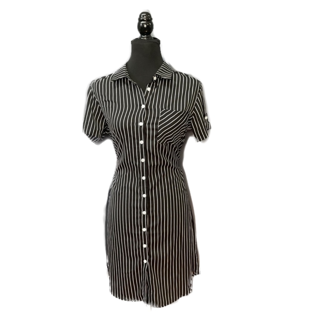Motion- Black & white stripped collard dress